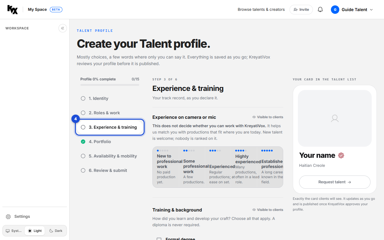 Step 4: Experience & training