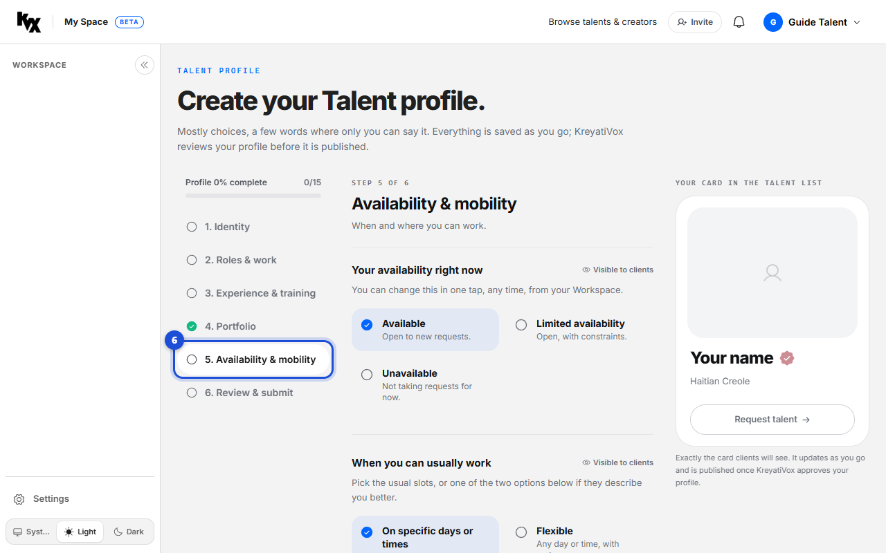 Step 6: Availability & mobility